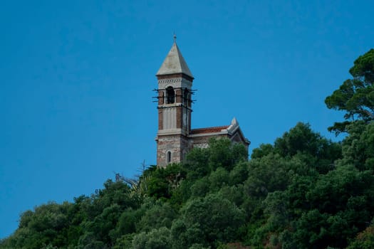 church on Gallinara Chicken island in liguria Italy view landscape