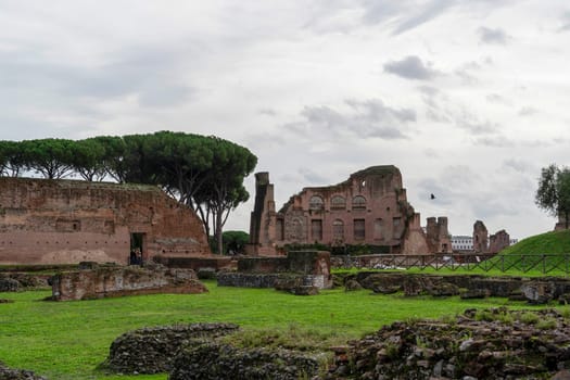 Imperial forums in rome on cloudy day panorama