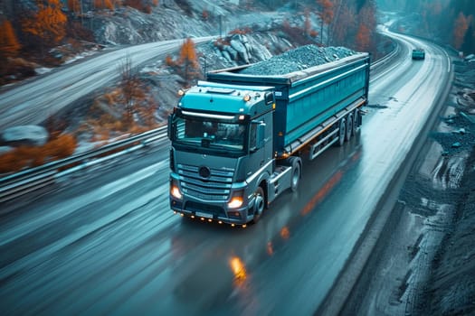 A truck is driving on the highway. Cargo delivery concept.