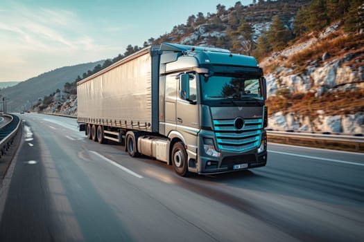 A truck is driving on the highway. Cargo delivery concept.