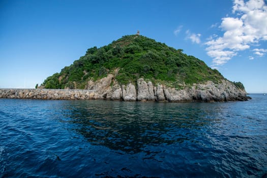 Gallinara Chicken island in liguria Italy view landscape