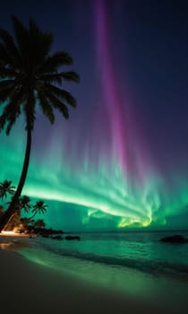 Northern lights, northern lights over tropical beach.