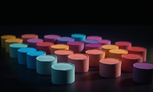 Colorful chalks on black background with bokeh effect