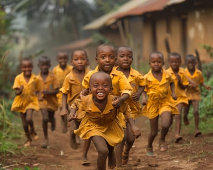 Children running through a schoolyard, symbolizing freedom and joy in education.