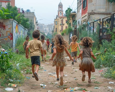 Children running through a schoolyard, symbolizing freedom and joy in education.