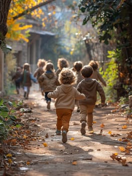 Children running through a schoolyard, symbolizing freedom and joy in education.