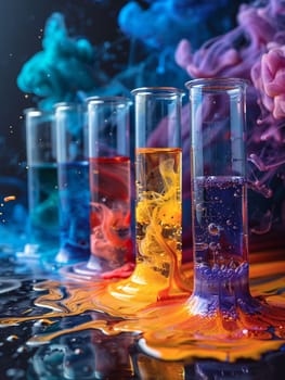 Experiment with colorful reactions in a science fair, representing curiosity and learning.