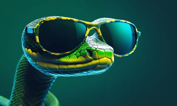 Blue snake with sunglasses on natural background