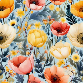 Seamless pattern tile background flowers and floral leaves plants. High quality photo