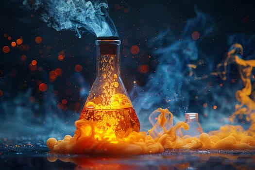 Chemical reaction experiment in a beaker, illustrating the excitement of scientific discovery.