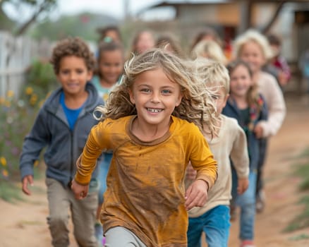 Children running through a schoolyard, symbolizing freedom and joy in education.