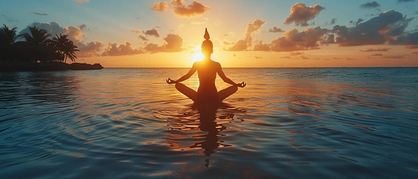 Silhouette of a yoga practice at dawn, representing tranquility and balance