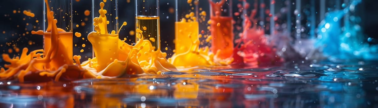 Experiment with colorful reactions in a science fair, representing curiosity and learning.