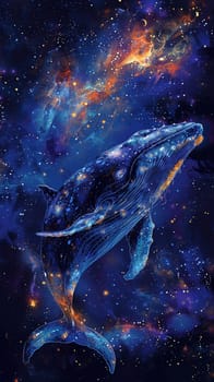 Whale constellation in the night sky, digital art blending astronomy with marine beauty.