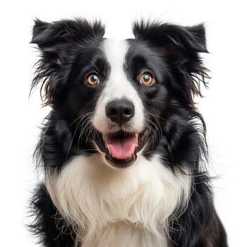 A Border Collie, a breed of dog in the Herding Group, is gazing at the camera with its tongue out, showcasing its carnivorous nature and distinctive black and white fur