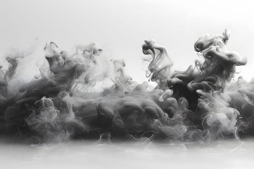 A monochrome photo capturing a horse racing through a dramatic landscape, with a cloud of smoke in the sky. The artwork showcases the power of a working animal in black and white