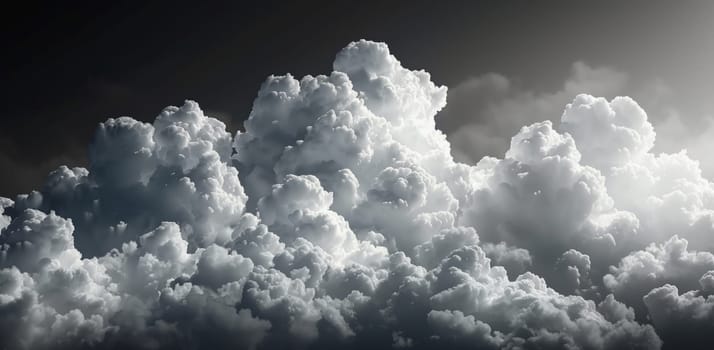 A cumulus cloud stands out against the dark sky, creating a dramatic meteorological phenomenon in the monochrome landscape. An intriguing event in the natural landscape