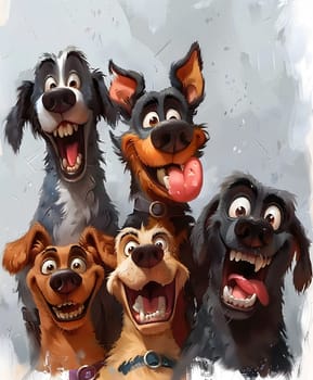 A group of mammal vertebrate dogs are happily playing with a toy, smiling, and sticking their tongues out in a gesture of fun and recreation