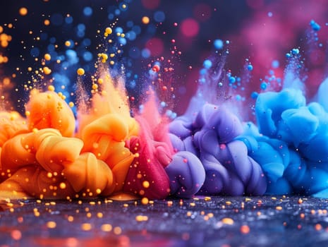 HOli Decorative Dye Splash, color powder explosion. Abstract colorful rainbow background with color splashes. ai generated