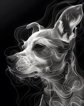 A photo of a smokeformed dog, showcasing its features like the jaw, whiskers, and snout. The art captures the essence of this carnivorous companion dog in the darkness