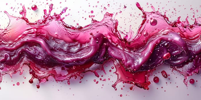 A splash of magenta liquid on a white surface creating a beautiful art pattern resembling a water painting in shades of pink and violet