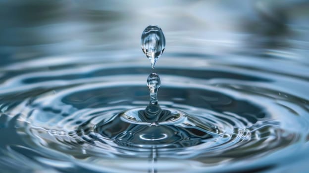 Clear Water drop with circular waves, Rain drops falling on smooth surface of water.