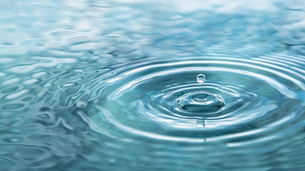 Clear Water drop with circular waves, Rain drops falling on smooth surface of water.