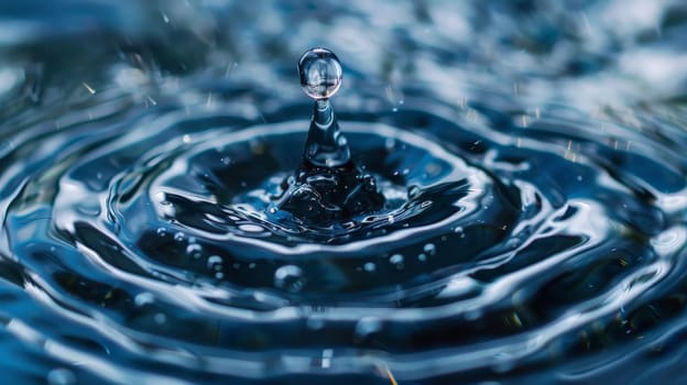 Clear Water drop with circular waves, Rain drops falling on smooth surface of water.