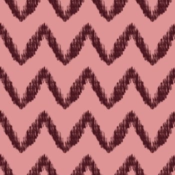 Hand drawn seamless pattern with burgundy maroon chevron print on pink background. Classic traditional vintage zigzag waves graphic stripes, abstract geometric repeat. High quality photo