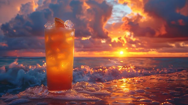 Pina Colada at a seaside resort in the Caribbean, with a tropical sunset painting the sky.