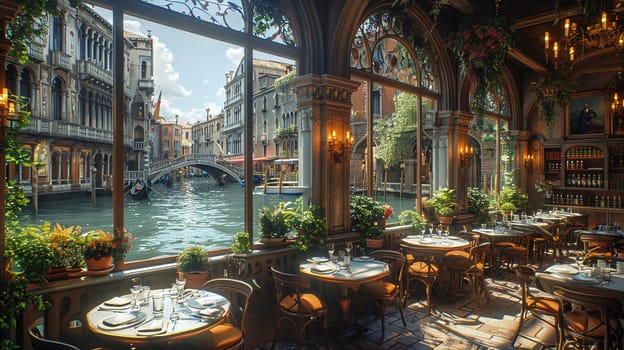 Bellini in a chic Venetian cafe, capturing the elegance and style of Italy's floating city.