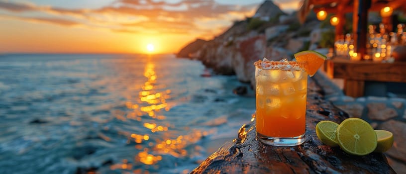 Margarita on a cliffside terrace overlooking the Sea of Cortez, the perfect setting for the classic Mexican cocktail.