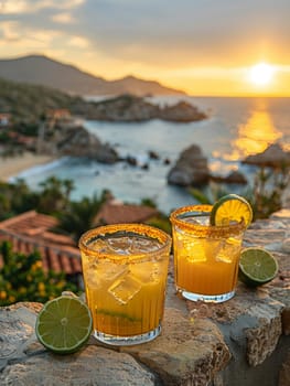 Margarita on a cliffside terrace overlooking the Sea of Cortez, the perfect setting for the classic Mexican cocktail.