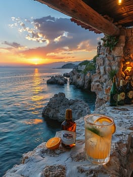 Margarita on a cliffside terrace overlooking the Sea of Cortez, the perfect setting for the classic Mexican cocktail.