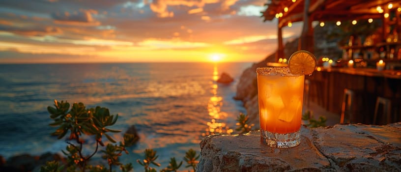 Margarita on a cliffside terrace overlooking the Sea of Cortez, the perfect setting for the classic Mexican cocktail.