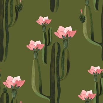 Cacti. Seamless watercolor pattern for wrapping paper, wallpaper and textiles