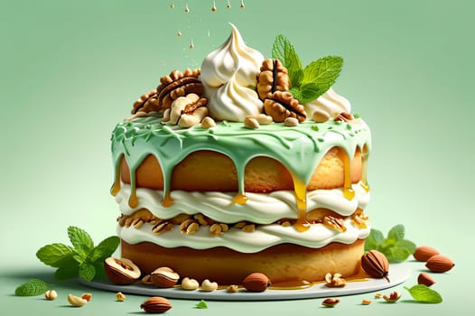 sweet prepared honey cake with cream .AI generated image.