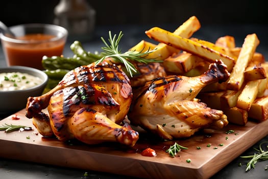 roasted chicken on gray plate .AI generated image.