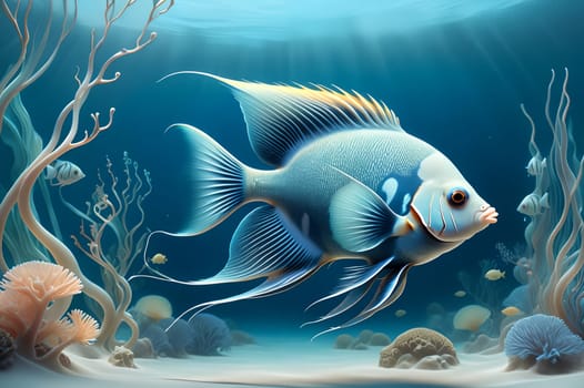 beautiful fish swims in the water. AI generated image.