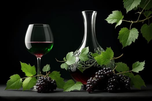 mulberry liqueur, wine in a glass isolated on a green background .