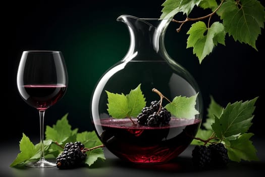mulberry liqueur, wine in a glass isolated on a green background .