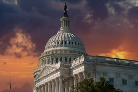 sunset light on washington dc capitol detail Usa