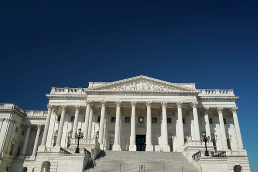 The washington dc capitol detail on the deep blue sky background