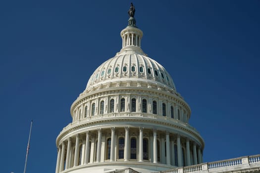 The washington dc capitol detail on the deep blue sky background