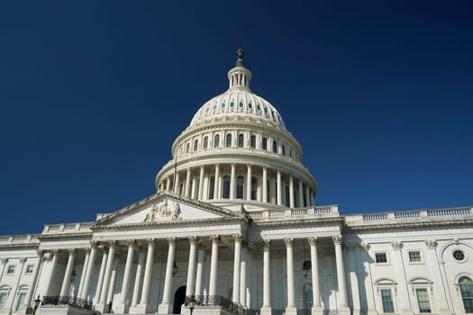 The washington dc capitol detail on the deep blue sky background