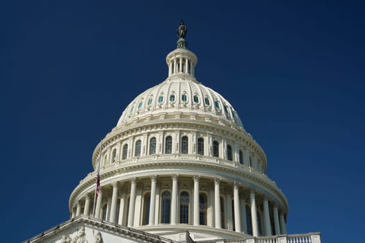 The washington dc capitol detail on the deep blue sky background