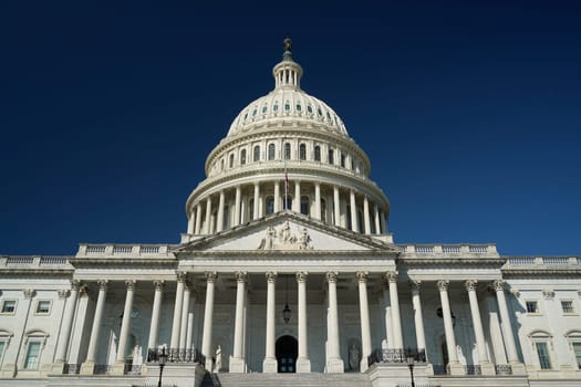 The washington dc capitol detail on the deep blue sky background