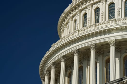 The washington dc capitol detail on the deep blue sky background