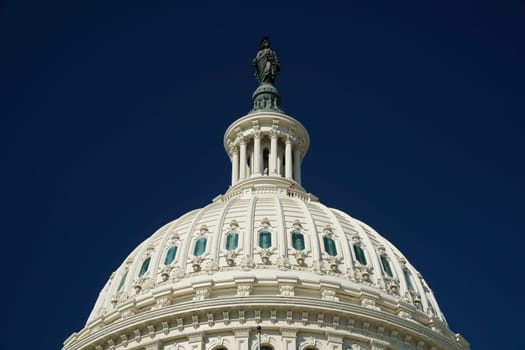 The washington dc capitol detail on the deep blue sky background