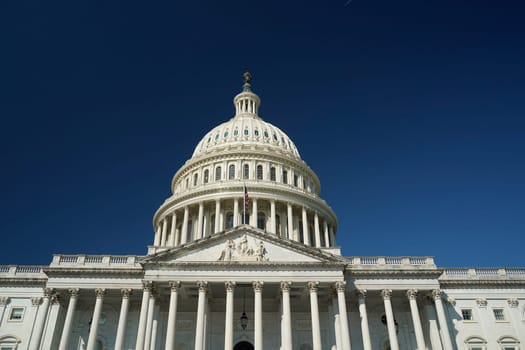 The washington dc capitol detail on the deep blue sky background